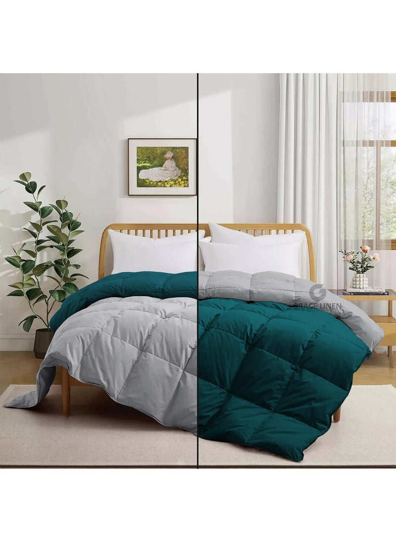 500 GSM Winter BlanketComforter King Size 92X106 Unique Design Heavy Winter Comforter 500 GSM Microfiber Fill Rajai King Size TealSilver Grey Color