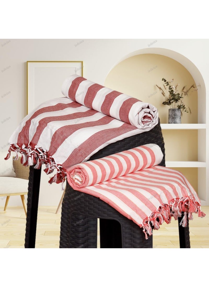 iinfinize Bedroom Blanket Single Bed for All Season Topsheet Bhagalpur Blanket Lightweight Pack of 2 Stylish Throw Blanket Cotton Comfortable Bedspread 50x90 Inch Red Peach