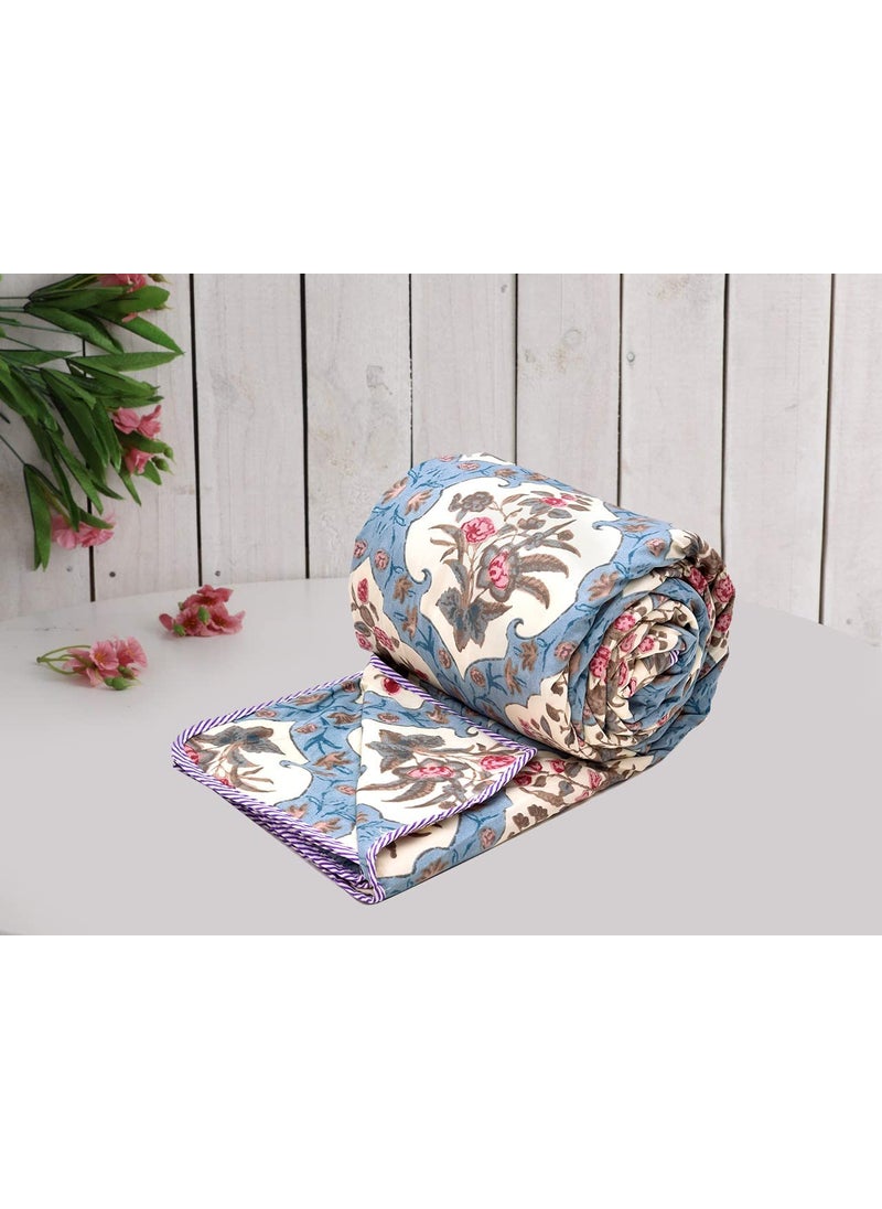 COZY FURNISH Super Soft Brushed Microfiber Cotton 2 Layer Breathable Single Dohar Lightweight Warm Bed Dohar 57X87Inches 144X220CM Microfiber Dohar Throws for Bed Blue TC 144