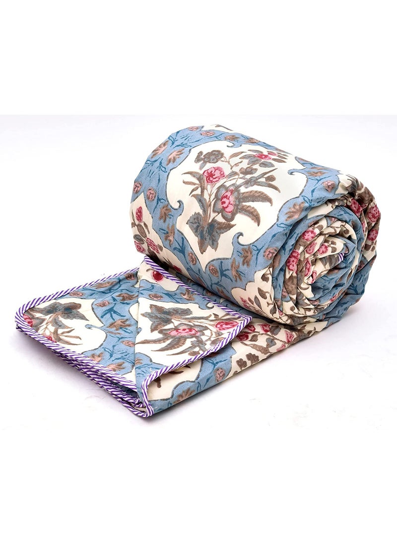 COZY FURNISH Super Soft Brushed Microfiber Cotton 2 Layer Breathable Single Dohar Lightweight Warm Bed Dohar 57X87Inches 144X220CM Microfiber Dohar Throws for Bed Blue TC 144