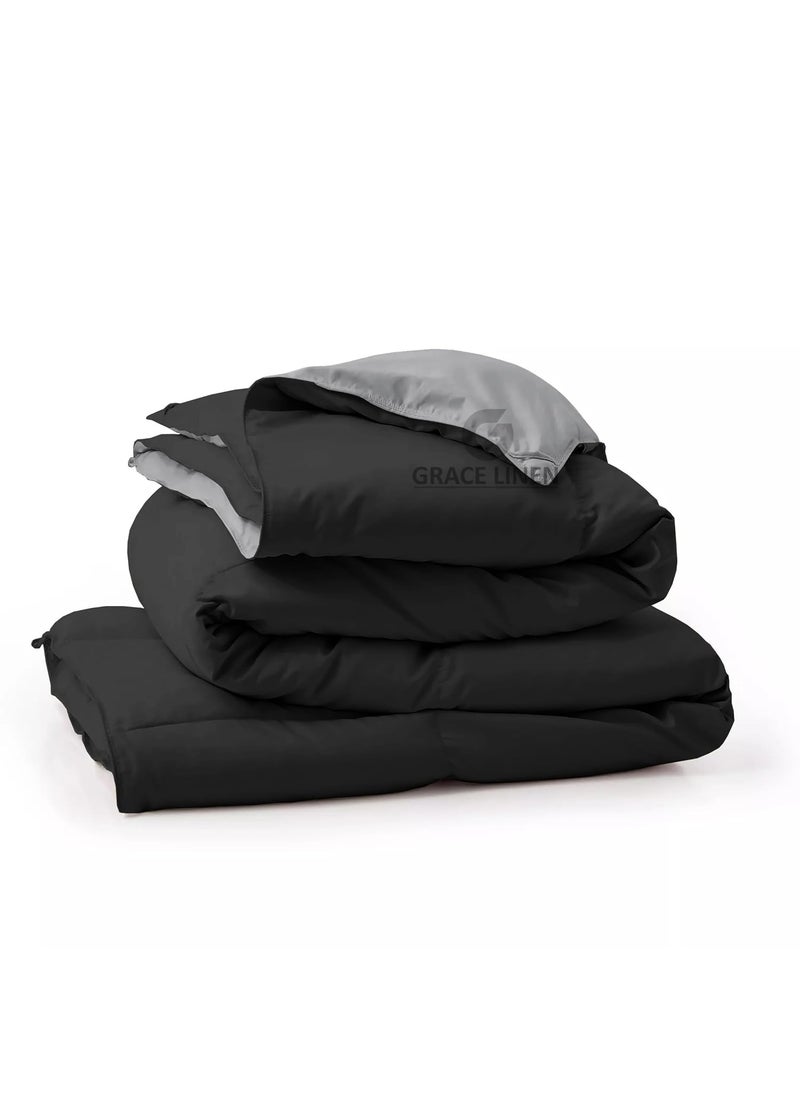Grace Linen Blanket for Winter Double Size Microfiber 300 GSM Comforter for Winter Blanket Soft Luxury Design DuvetBlanket Double Bed 90X100 BlackSilver Grey Color