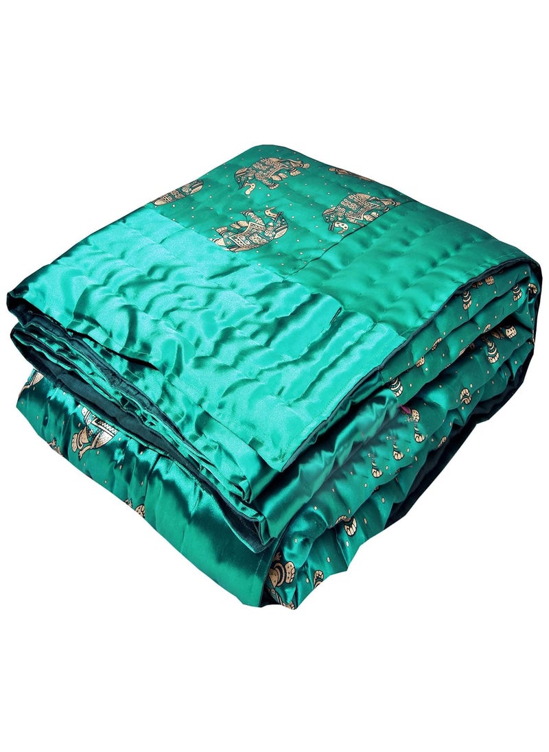AARMOZY Cotton Soft Jaipuri Silk Razai Traditional Elephant Print Single Bed AC Blanket RAMA Green 85X55 INCHE