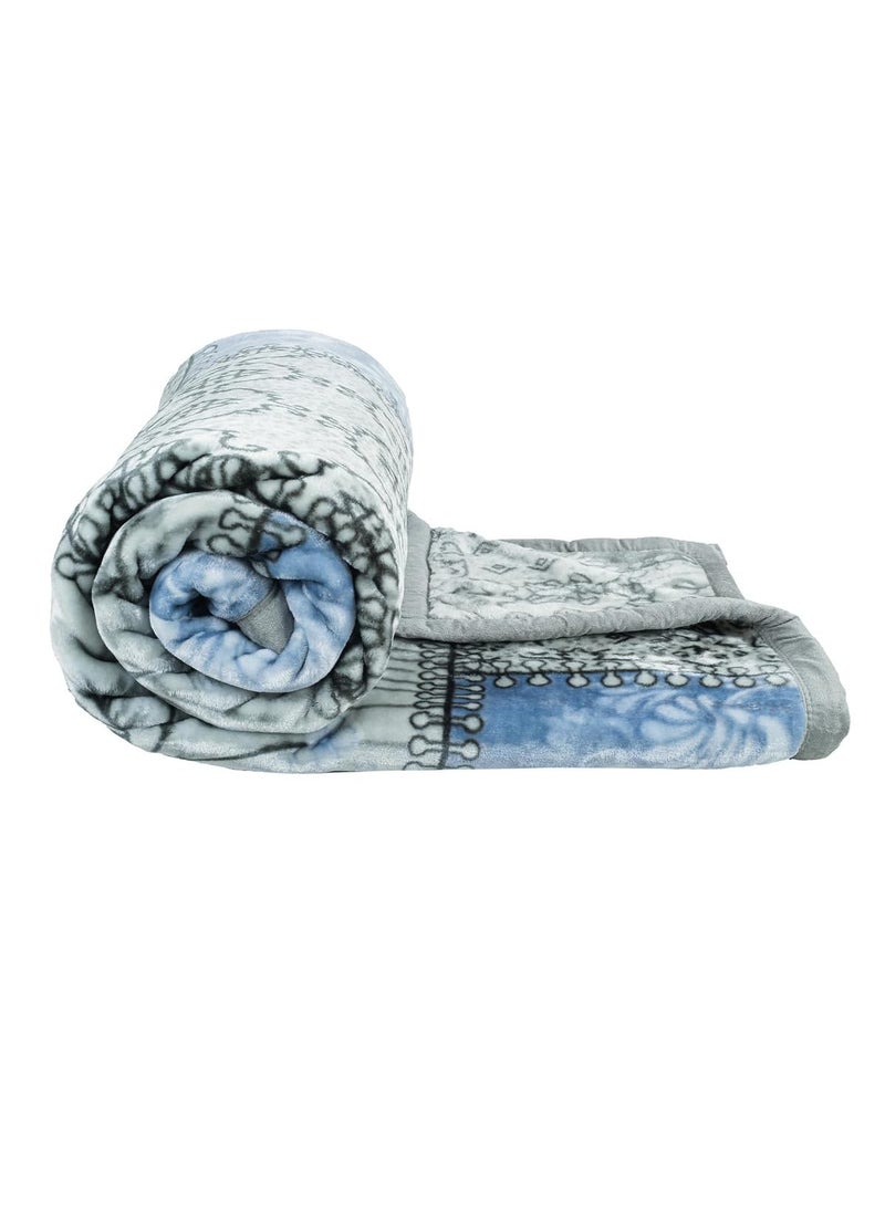 HOMEKART Super Soft Cloudy Printed Double Bed Blanket for Heavy Winter Single Ply Mink Blanket King Size with 220 x 230 Cm 35 Kg Grey Blue Pack of 1 TC 400