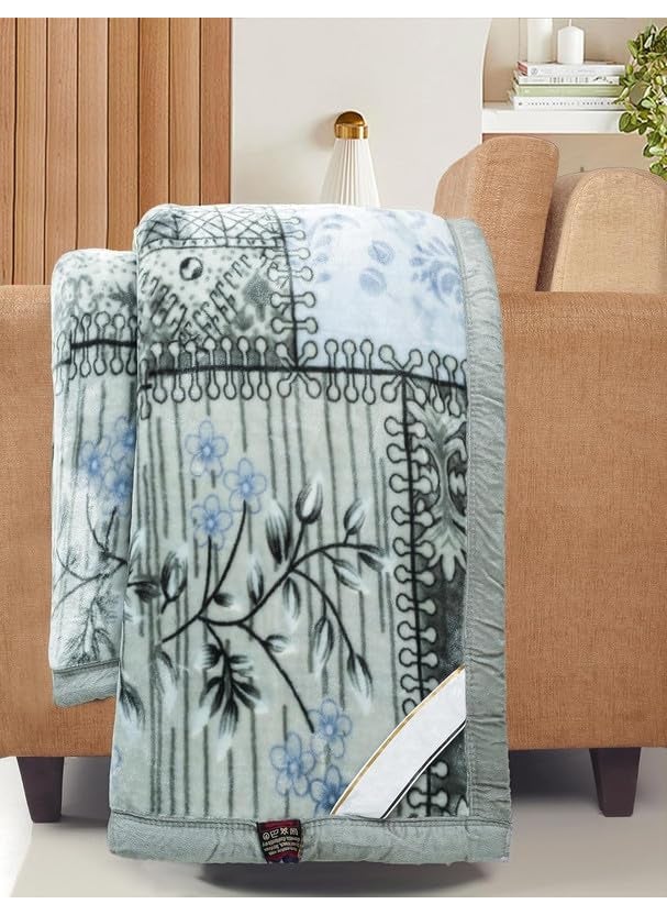 HOMEKART Super Soft Cloudy Printed Double Bed Blanket for Heavy Winter Single Ply Mink Blanket King Size with 220 x 230 Cm 35 Kg Grey Blue Pack of 1 TC 400