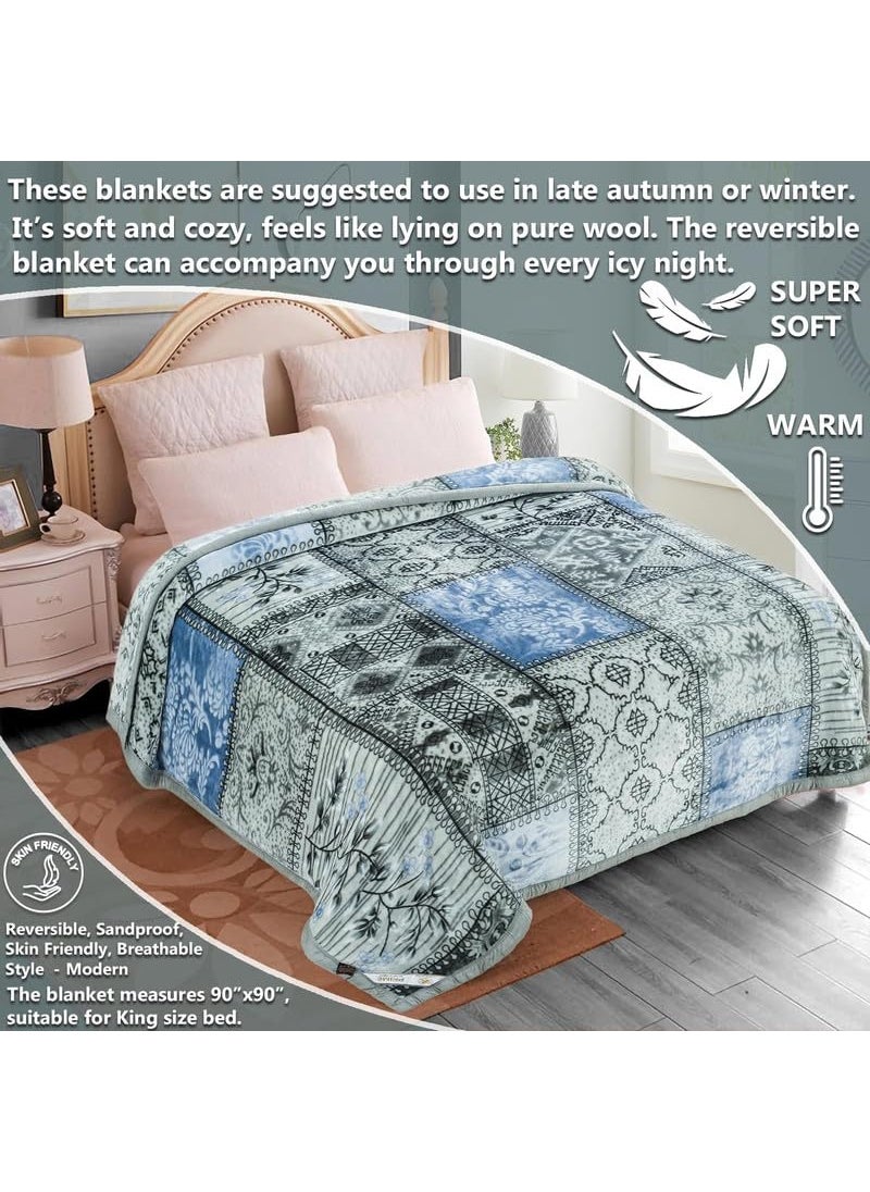 HOMEKART Super Soft Cloudy Printed Double Bed Blanket for Heavy Winter Single Ply Mink Blanket King Size with 220 x 230 Cm 35 Kg Grey Blue Pack of 1 TC 400