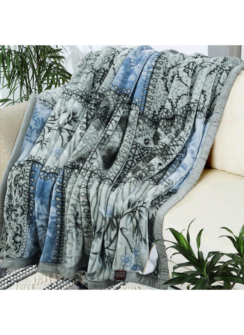 HOMEKART Super Soft Cloudy Printed Double Bed Blanket for Heavy Winter Single Ply Mink Blanket King Size with 220 x 230 Cm 35 Kg Grey Blue Pack of 1 TC 400