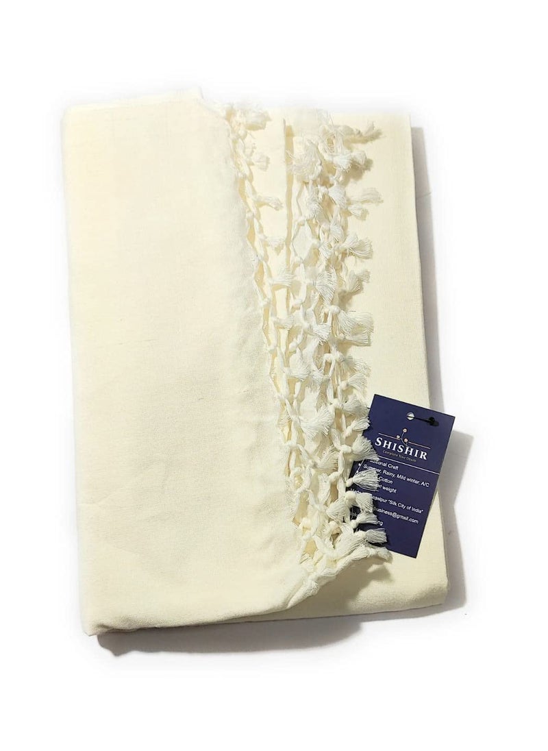 SHISHIR Handloom Bhagalpuri Cotton ChadarTopsheetThin Layer Blanket 250 TC Pure White Premium Single Size Pack of 1LightweightBreathableSkin Friendly