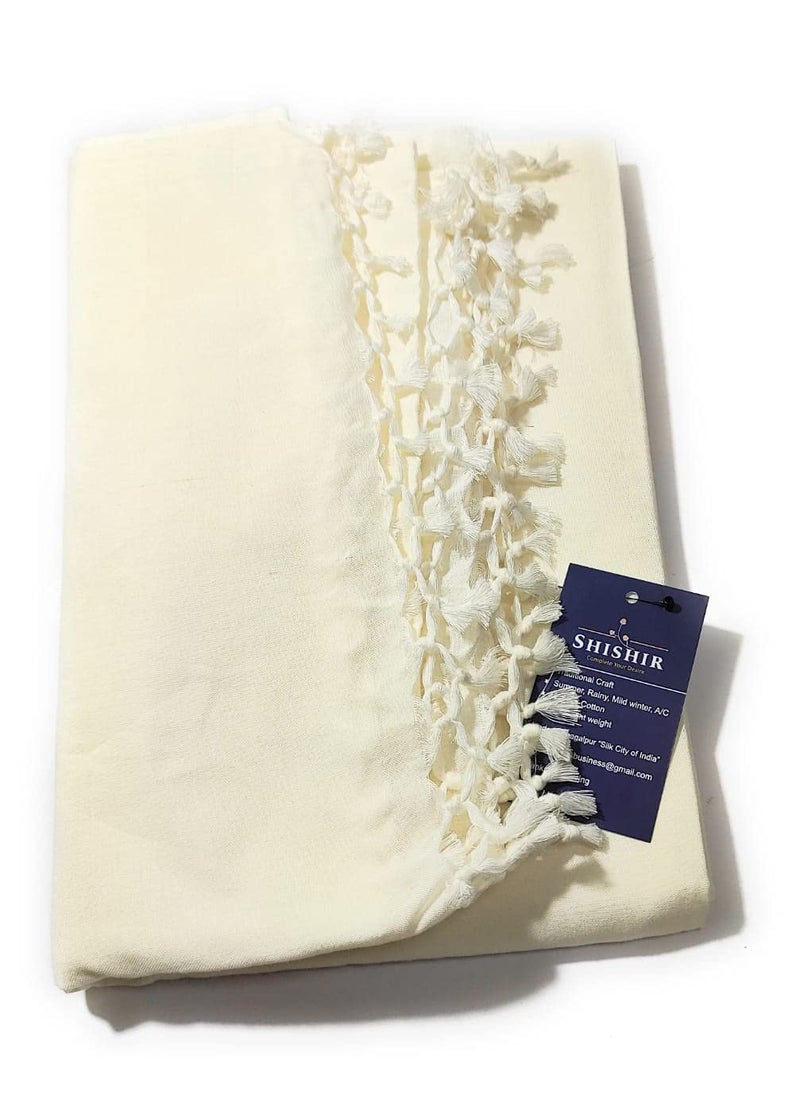 SHISHIR Handloom Bhagalpuri Cotton ChadarTopsheetThin Layer Blanket 250 TC Pure White Premium Single Size Pack of 1LightweightBreathableSkin Friendly
