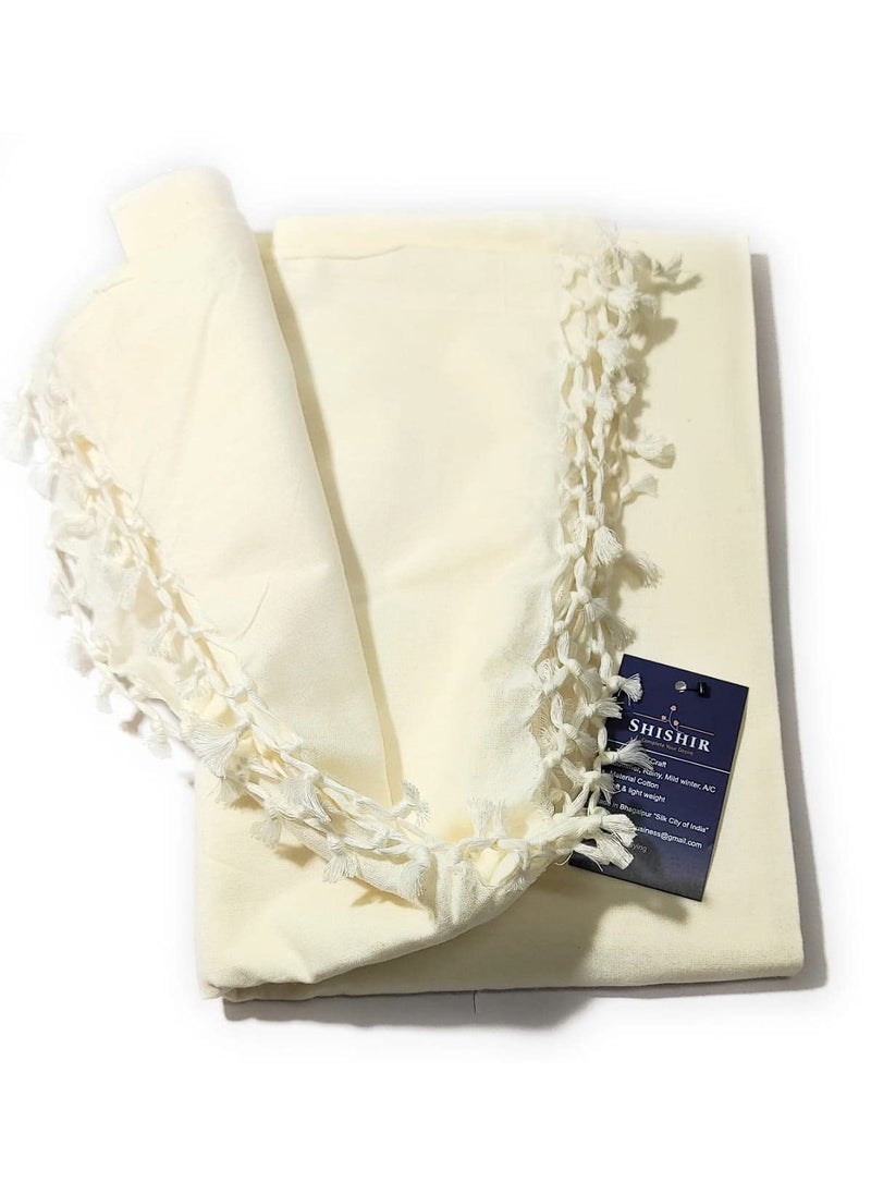 SHISHIR Handloom Bhagalpuri Cotton ChadarTopsheetThin Layer Blanket 250 TC Pure White Premium Single Size Pack of 1LightweightBreathableSkin Friendly
