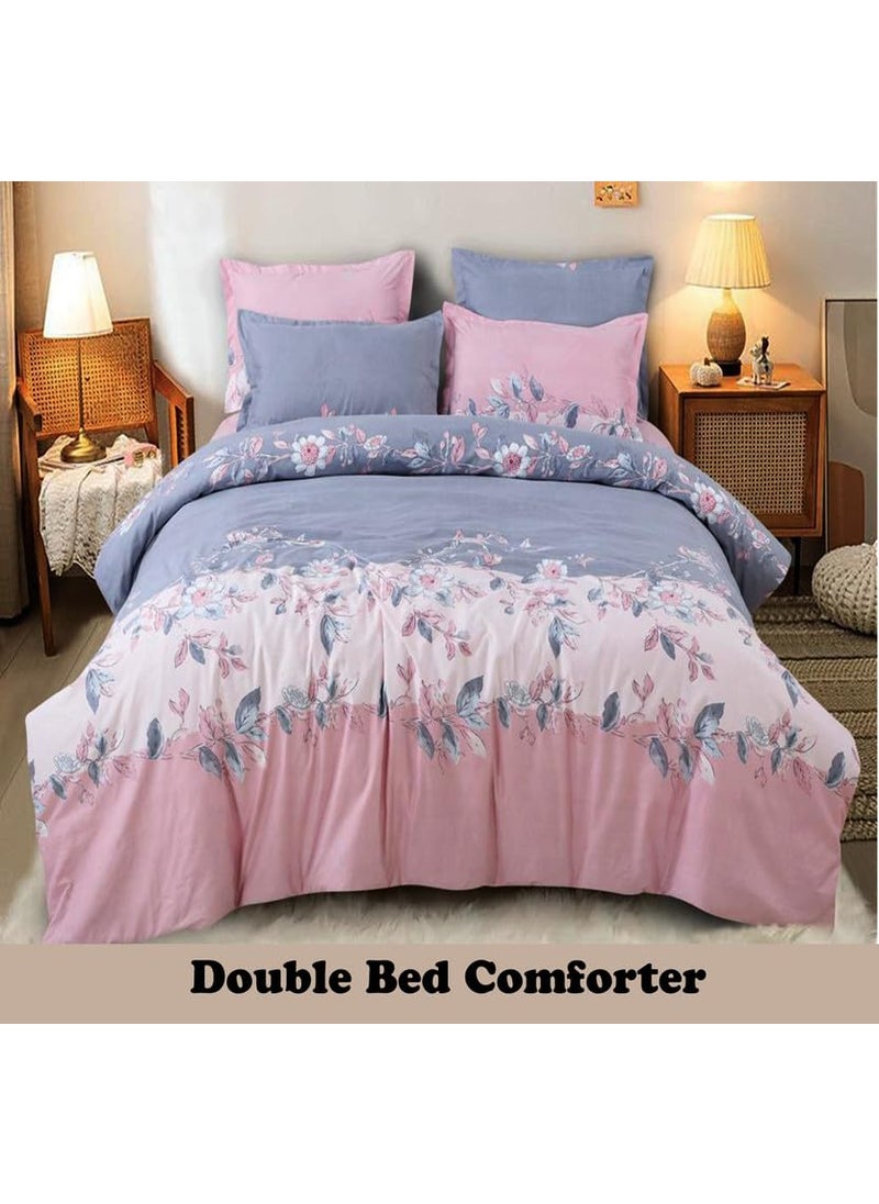 MUKESH HANDICRAFTS Polycotton Polyester Polyfill 120 GSM Reversible Double Bed Comforter Blanket Queen 90x100 inch Pink Blue