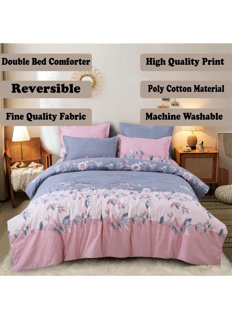 MUKESH HANDICRAFTS Polycotton Polyester Polyfill 120 GSM Reversible Double Bed Comforter Blanket Queen 90x100 inch Pink Blue