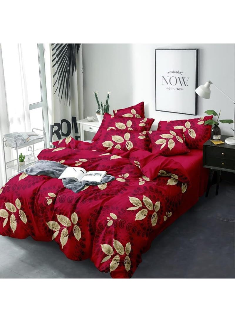 MUKESH HANDICRAFTS Polycotton Polyester Polyfill 120 GSM Reversible Double Bed Comforter Blanket Queen 90x100 inch Red Golden