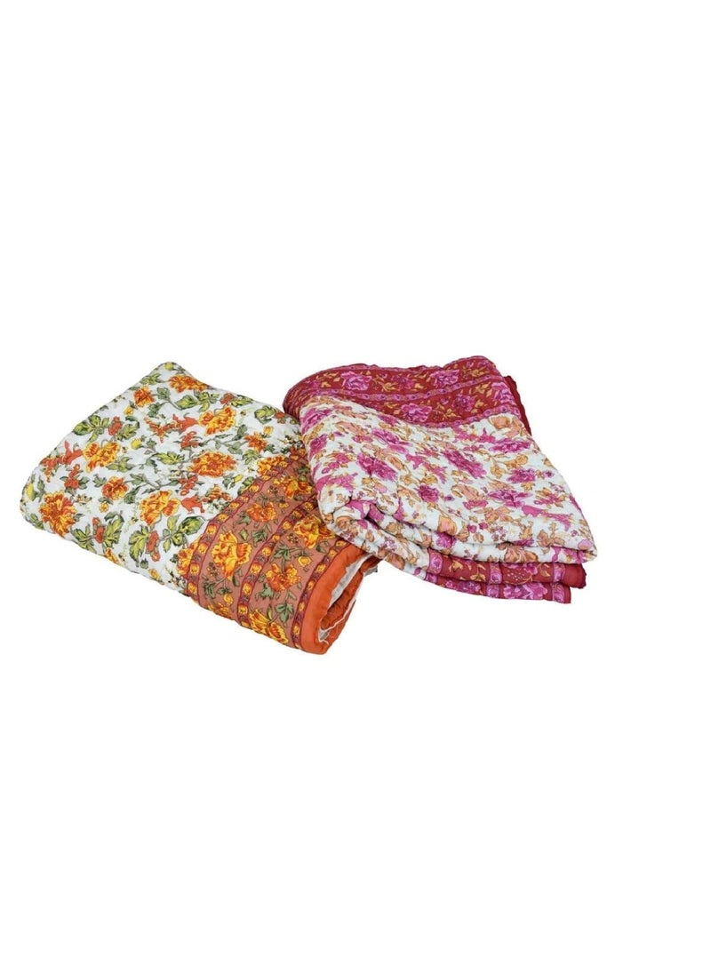 SIBLEY Cotton Soft Jaipuri Razai Traditional Elephant Print Double Bed Winter Heavy Ac Blanket PinkBeige
