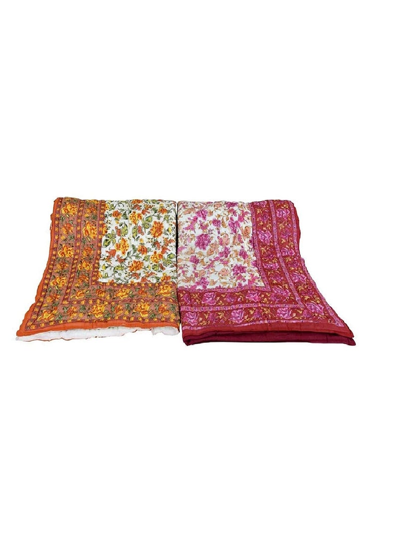 SIBLEY Cotton Soft Jaipuri Razai Traditional Elephant Print Double Bed Winter Heavy Ac Blanket PinkBeige