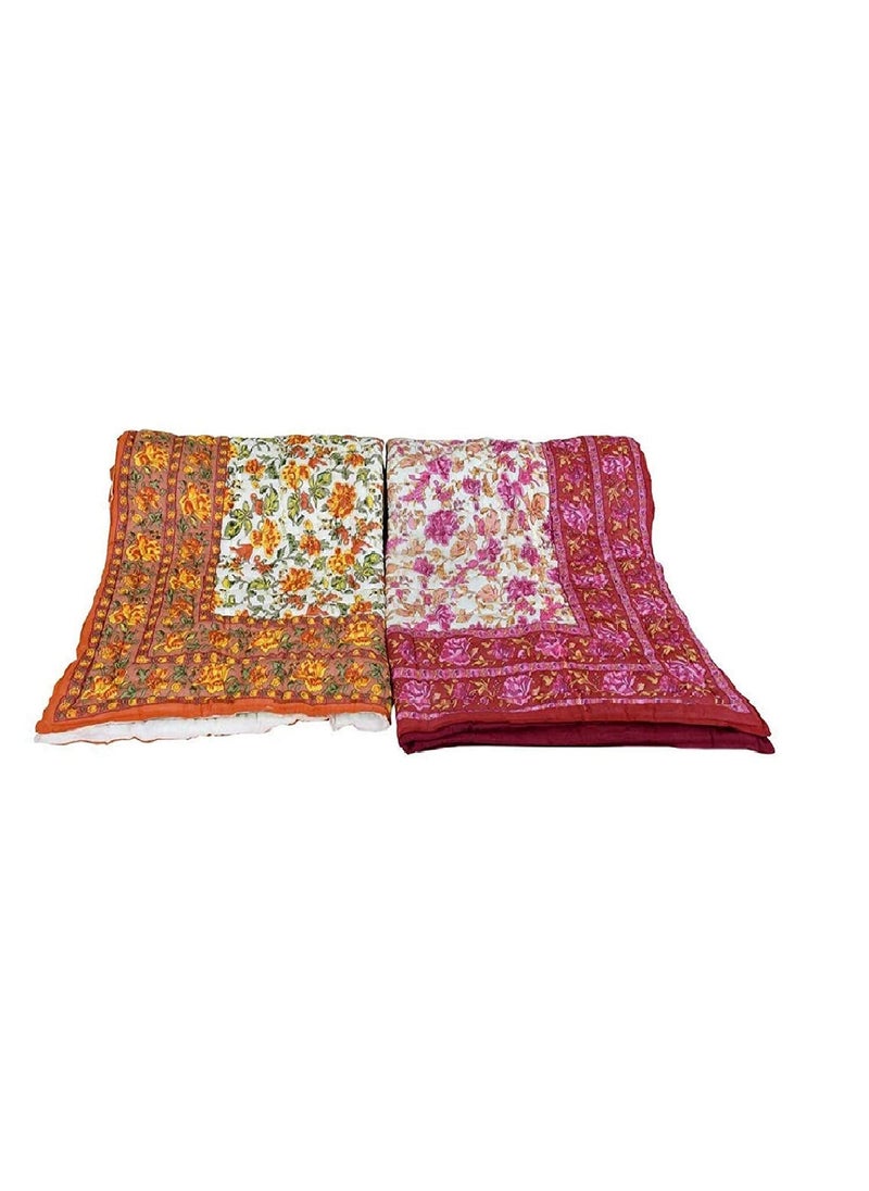 SIBLEY Cotton Soft Jaipuri Razai Traditional Elephant Print Double Bed Winter Heavy Ac Blanket PinkBeige