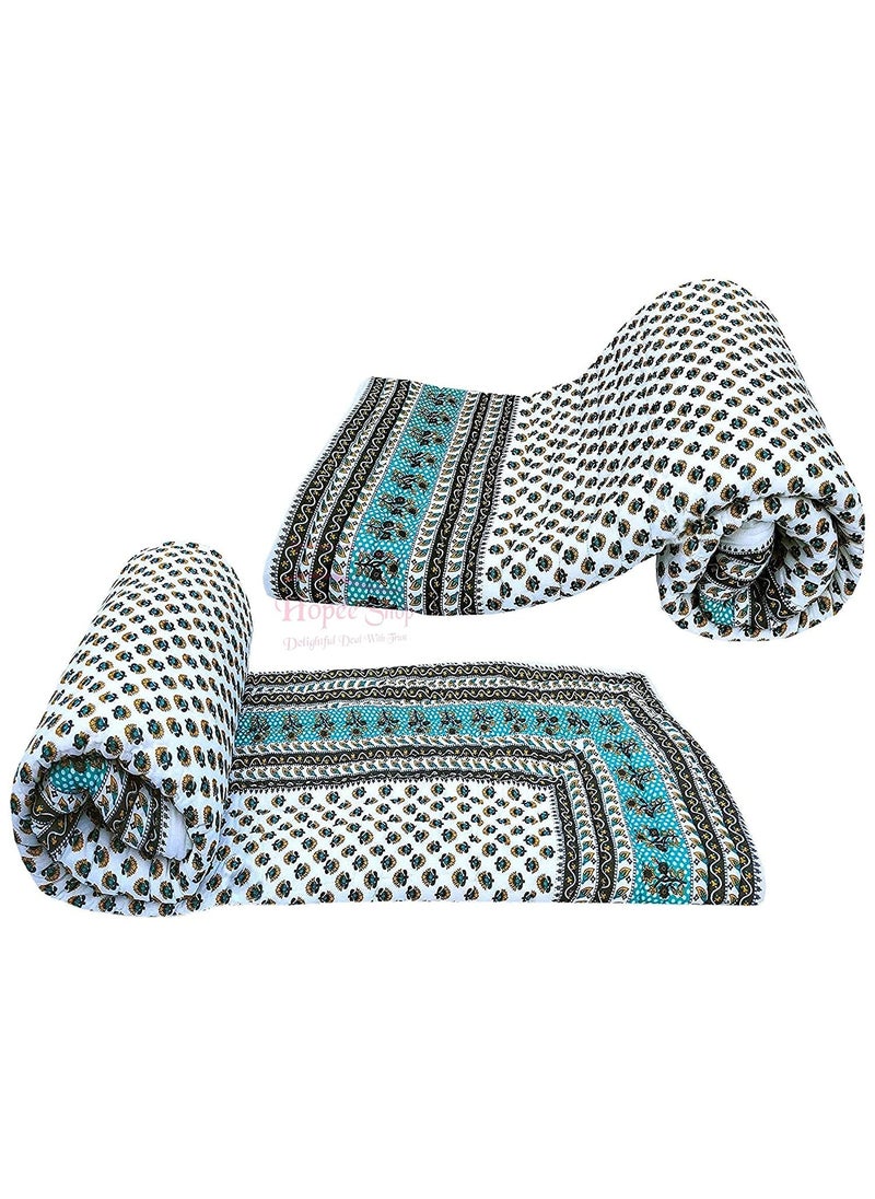 SIBLEY Cotton Soft Jaipuri Razai Traditional Booti Print Single Bed Winter Heavy Ac Blanket Green