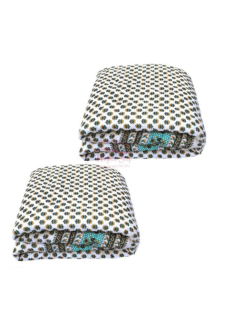 SIBLEY Cotton Soft Jaipuri Razai Traditional Booti Print Single Bed Winter Heavy Ac Blanket Green
