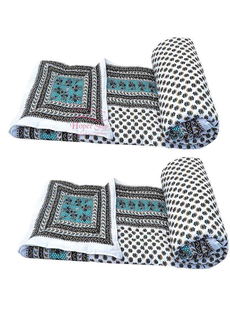 SIBLEY Cotton Soft Jaipuri Razai Traditional Booti Print Single Bed Winter Heavy Ac Blanket Green