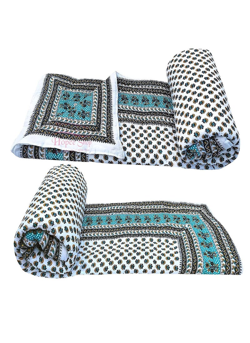 SIBLEY Cotton Soft Jaipuri Razai Traditional Booti Print Single Bed Winter Heavy Ac Blanket Green