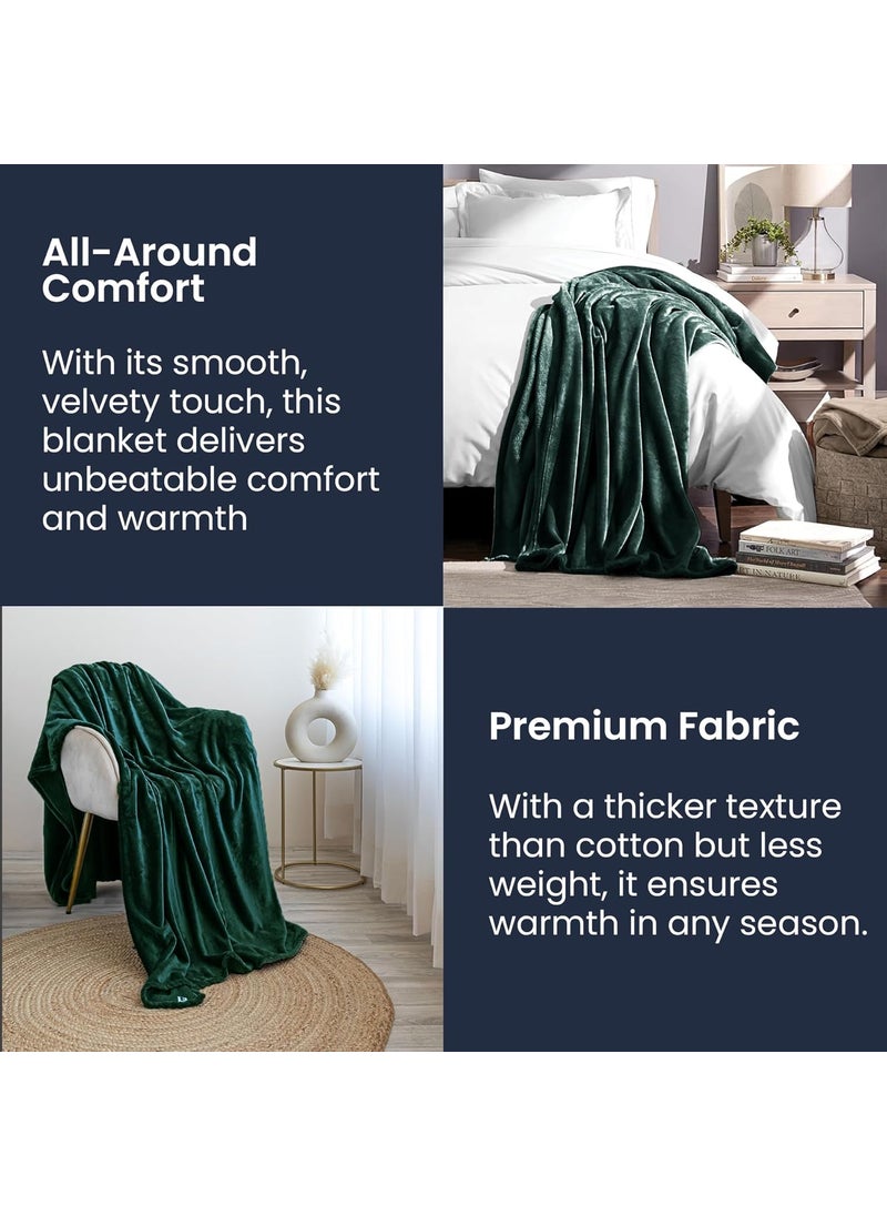 HOMEMONDE Premium Plush AC Blanket Lightweight Luxurious Soft Flannel Fuzzy Throw Blanket Super Cozy and Comfy for Couch Sofa Double 228 x 228 CM Emerald Green TC 200
