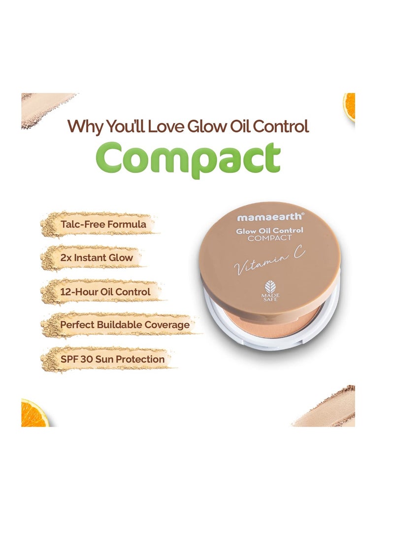 Mamaearth Glow Oil Control Matte Compact For Normal Skin  Spf 30 With Vitamin C and Turmeric For 2X Instant Glow  9 G Crème Glow Brown