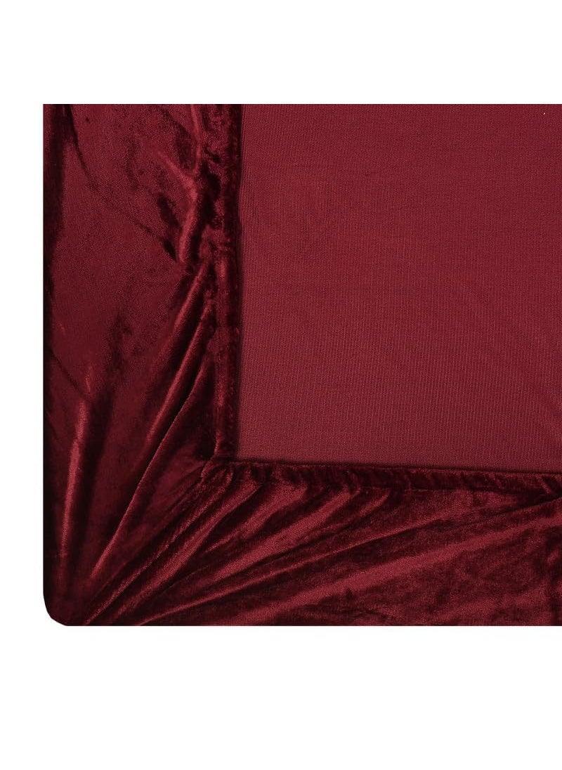 SHOMES Velvet Warm Winter Solid Flannel Elastic Fitted Bedsheets for Double Bed King Size 78 x 72 inches with 2 Pillow Covers Double Bed Warm Bedsheet with Elastic Fitted Maroon