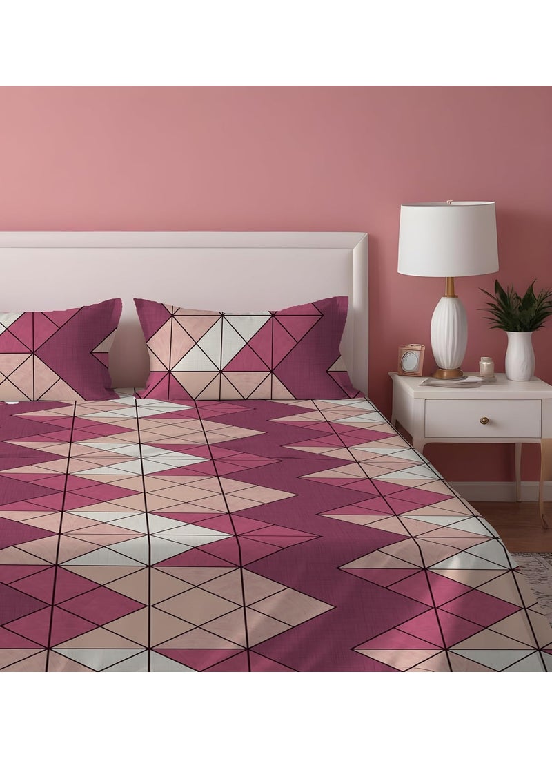 DREAMLET Premium Cotton Elastic Fitted Bedsheets with 2 Full Size Pillow Covers Double Bedsheet with All Elastic Supersoft 210TC Size 90100 inches Pink Fitted