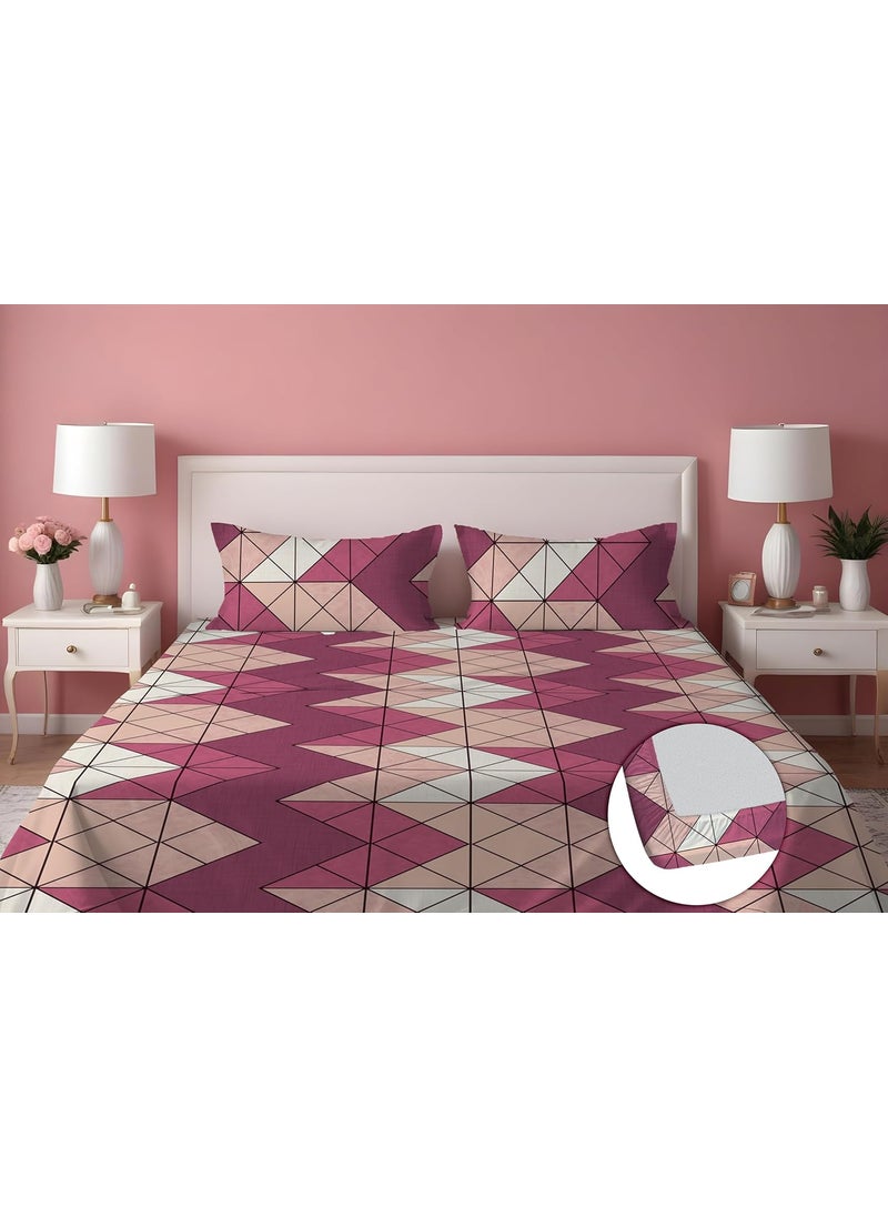 DREAMLET Premium Cotton Elastic Fitted Bedsheets with 2 Full Size Pillow Covers Double Bedsheet with All Elastic Supersoft 210TC Size 90100 inches Pink Fitted