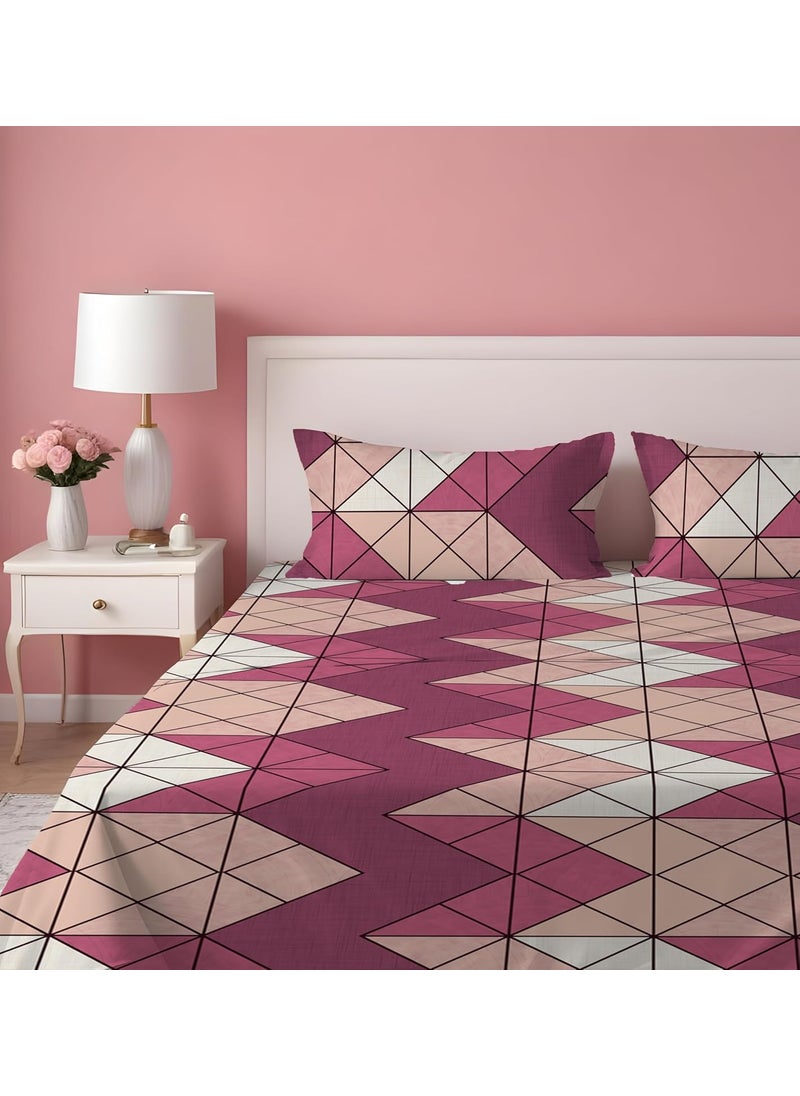 DREAMLET Premium Cotton Elastic Fitted Bedsheets with 2 Full Size Pillow Covers Double Bedsheet with All Elastic Supersoft 210TC Size 90100 inches Pink Fitted