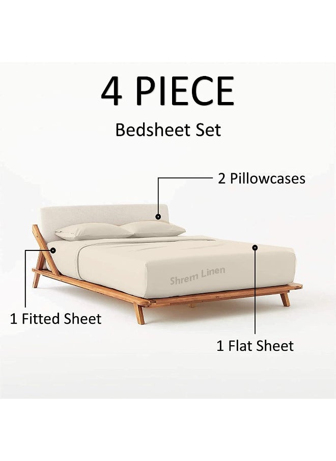 RV Sheets, 3/4 Full Bunk (48x75) Inch, Upto 10-12 Inch Deep Pocket, 100% Egyptian Cotton RV Sheet Sets 4 Piece, Ivory Solid