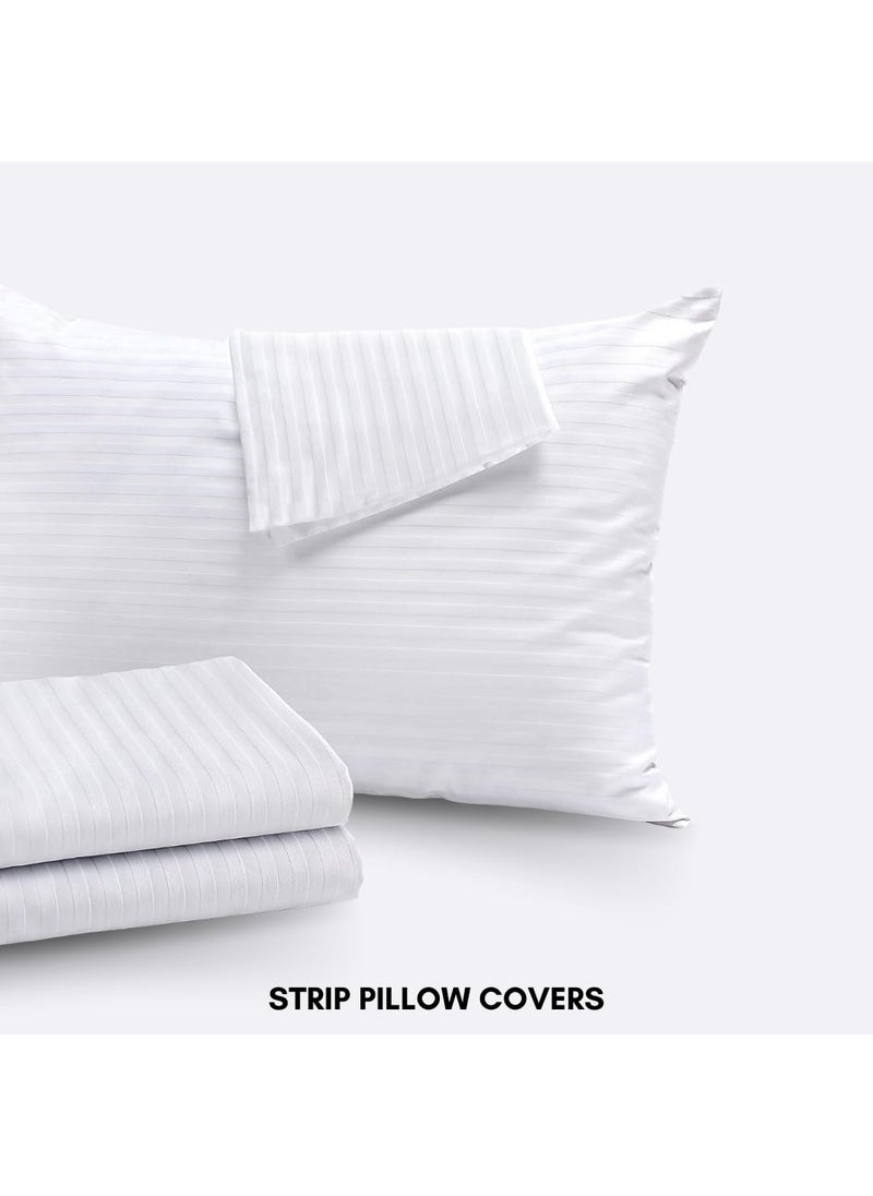 Ackross 200 TC Cotton Pillow Covers for Hotel Guest House BB20 X 30 inch 2 White Striped