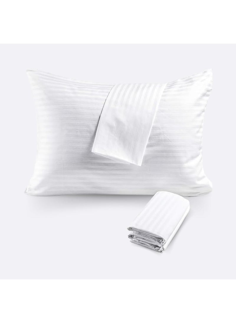Ackross 200 TC Cotton Pillow Covers for Hotel Guest House BB20 X 30 inch 2 White Striped