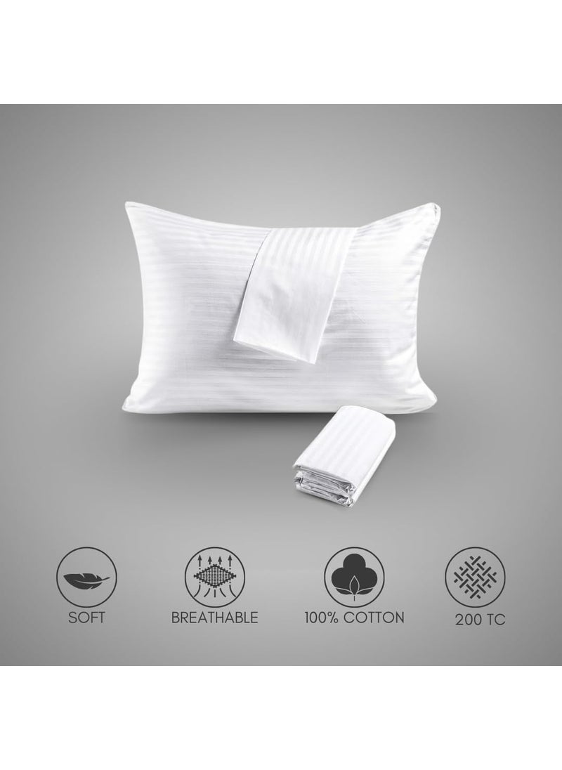 Ackross 200 TC Cotton Pillow Covers for Hotel Guest House BB20 X 30 inch 2 White Striped