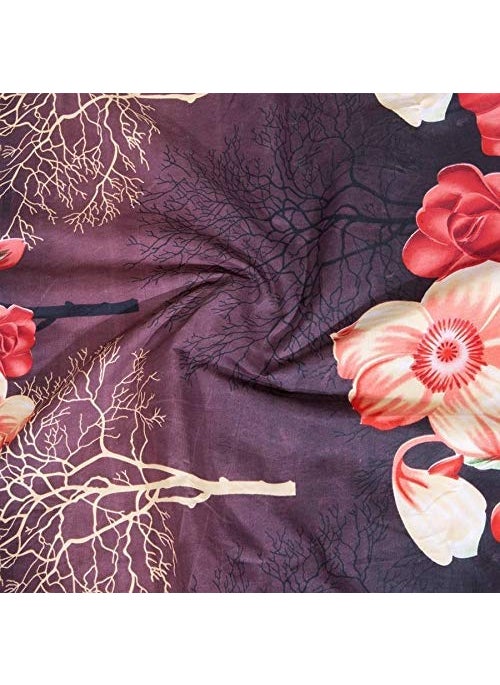 SHIVI CREATION Prime Collection 144 TC 3D Printed Poly Cotton Double Bedsheet with 2 Pillow Covers Multicolour 90 x 90 Inch Maroon with Red Roses