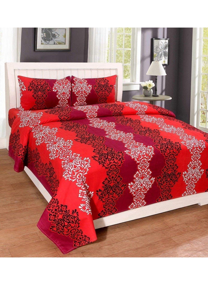 SHIVI CREATION Prime Collection 3D Printed 144TC Polycotton Breathable Fine Quality Double Bedsheet with 2 Pillow Covers Classy Red Size90 90inch