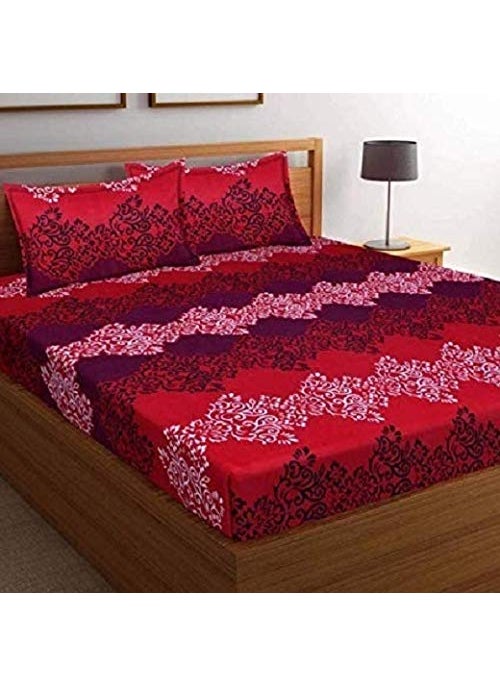 SHIVI CREATION Prime Collection 3D Printed 144TC Polycotton Breathable Fine Quality Double Bedsheet with 2 Pillow Covers Classy Red Size90 90inch