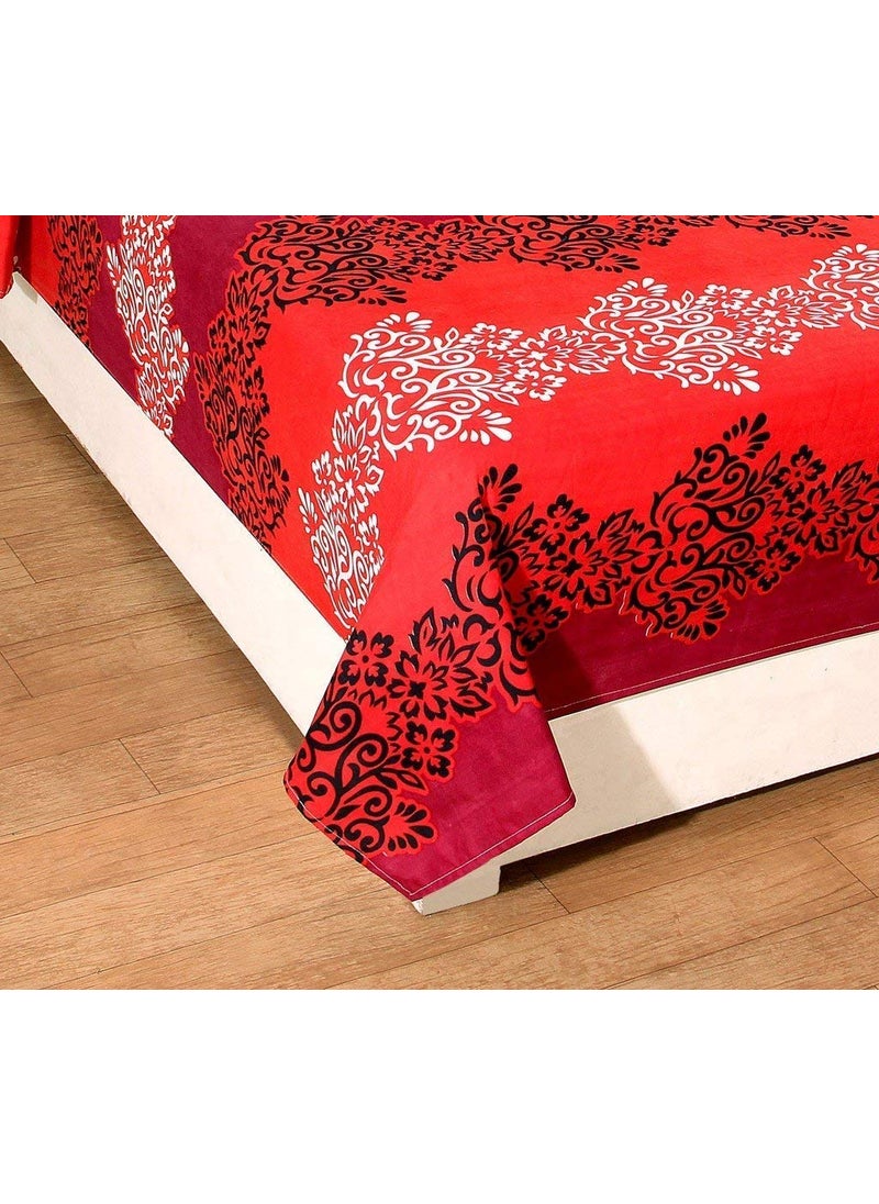 SHIVI CREATION Prime Collection 3D Printed 144TC Polycotton Breathable Fine Quality Double Bedsheet with 2 Pillow Covers Classy Red Size90 90inch