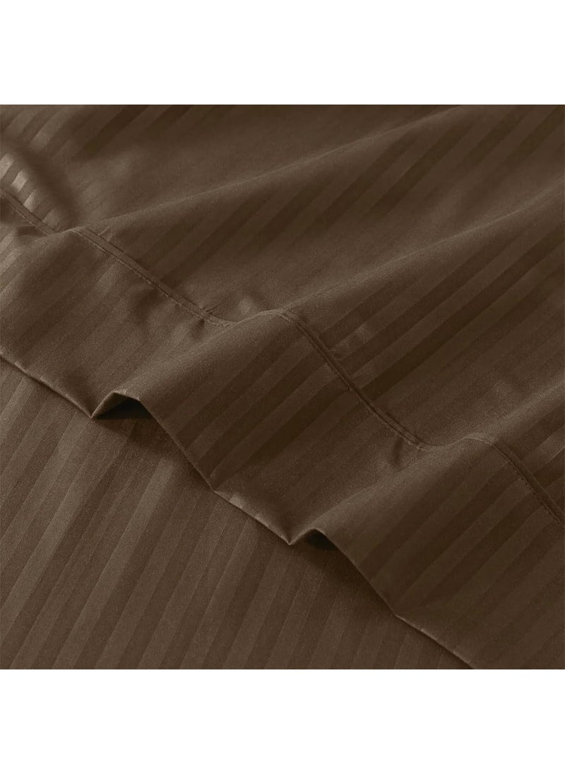 beddingNdecor Bedsheet for King Size Double Bed Fitted Bedsheets King Size King Size Bedsheet 210 TC 100 Cotton Satin Stripe with 2 Pillow Covers Elastic Fitted Sheet 78x72 inch Chocolate