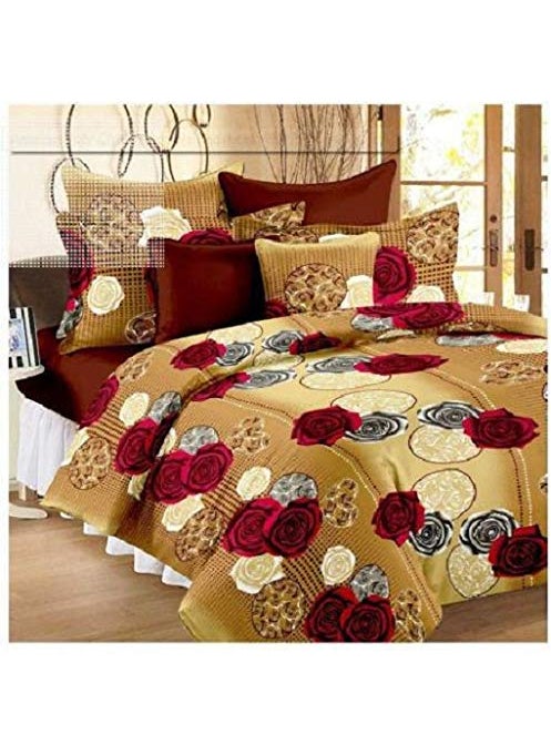 Shivi Creation 3D Printed 150 TC Ploy cotton Double Bedsheet with 2 Pillow Covers Multicolour