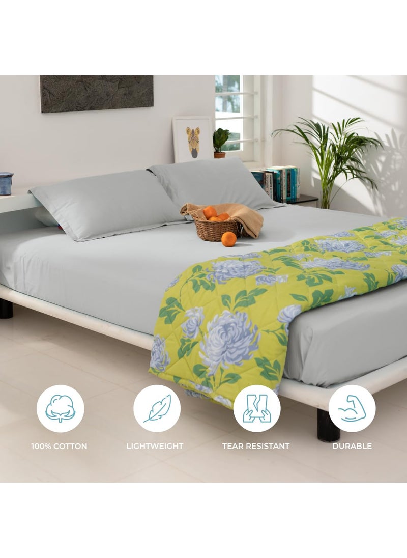 Blue Dahlia Bedsheet Set for King Size Percale Cotton King Size Bed Sheet 1 Flatsheet 108 X 108 2 Pillow Covers 18 X28 Oeko TEX Certified Soft Premium Luxury Bedsheets Grey