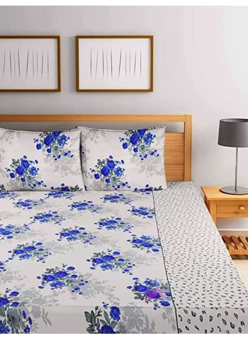 SHIVI CREATION Prime Collection Supersoft Glace Cotton 160TC Printed Double Bedsheet with 2 Pillow Covers Multicolour Size 90 x 90 Inch Blue Guldasta Gold BS