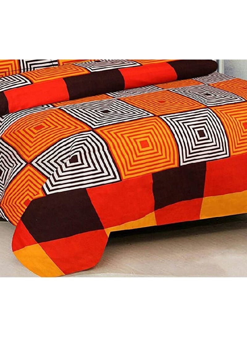 SHIVI CREATION Prime Collection 144 TC Polycotton 3D Printed Double Bedsheet with 2 Pillow Covers Multicolour Size 87 x 87 Inch Orange Yellow Blocks 23D