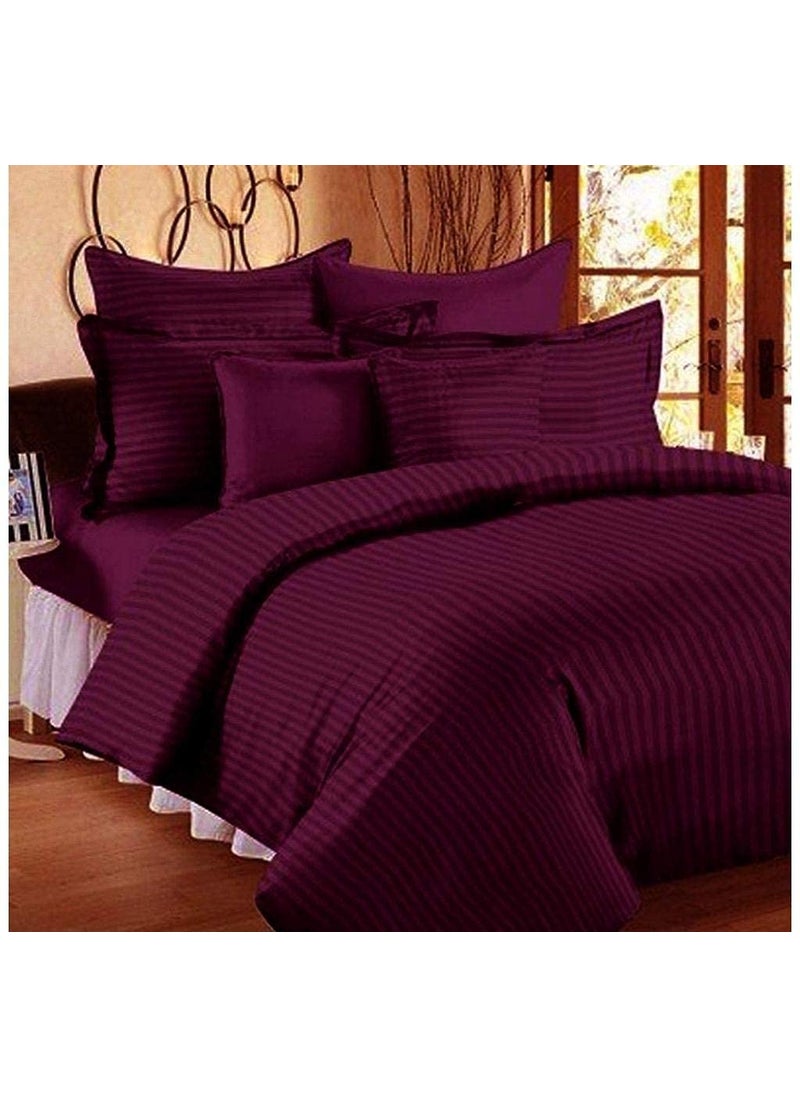 Harbell Home Cotton 300 TC Solid Satin Stripes All Around Elasticated King Fitted 100 108 Inches Bedsheet with 2 Pillow Covers Fits Upto 72 x 78 x 10 Inches Mattress Wine