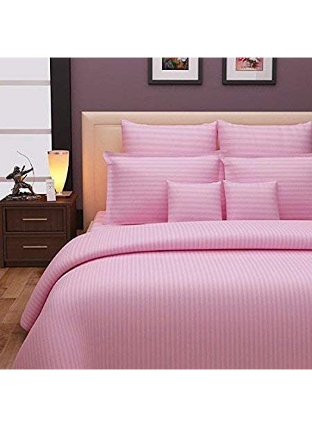Harbell Home Cotton 300 TC Solid Satin Stripes All Around Elasticated King Fitted 100 108 Inches Bedsheet with 2 Pillow Covers Fits Upto 72 x 78 x 10 Inches Mattress Pink
