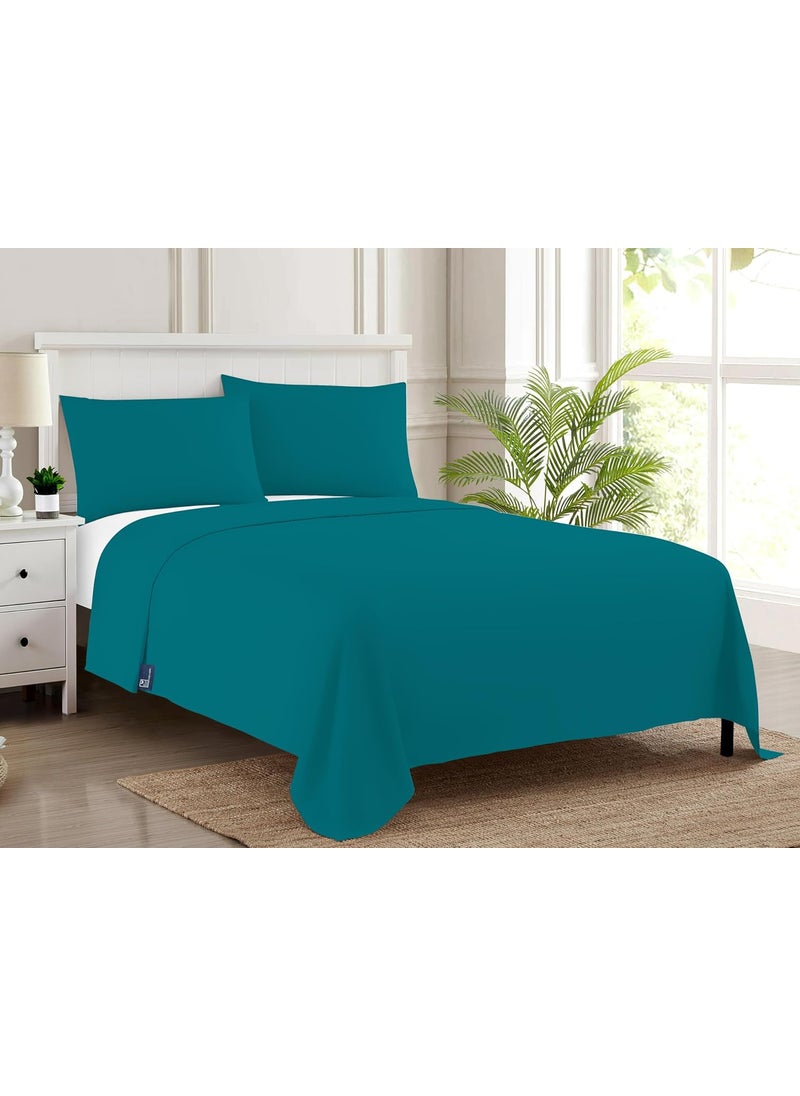 THE WOOD WHITE Premium Solid Microfibre 90 x 60 Inches Single Bedsheet with 1 Pillow Covers of 16 x 24 Inch Soft Durable Teal Color