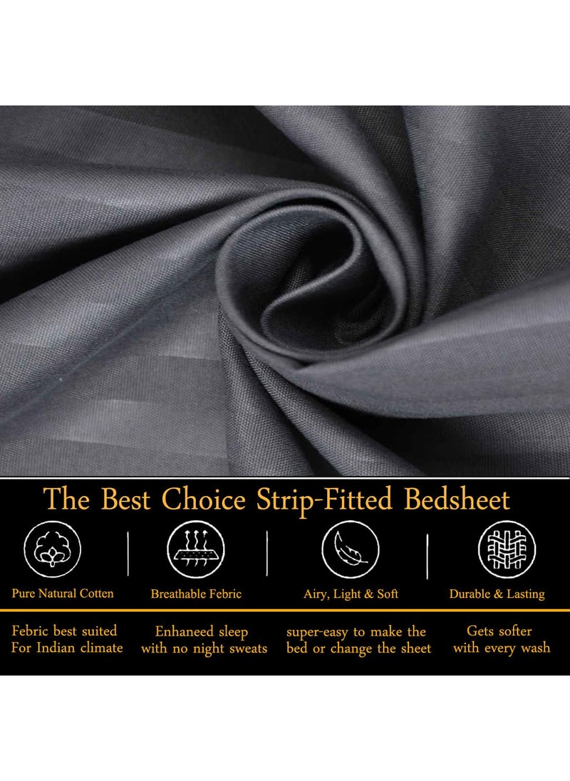 FRESH FROM LOOM 240 TC Satin Striped Soft Fitted Bedsheet King Size Bed with Two Pillow CoverBed Covers for Mattresses Tuck in Size 78 x 72 InchesFits up to 10 Inch Grey