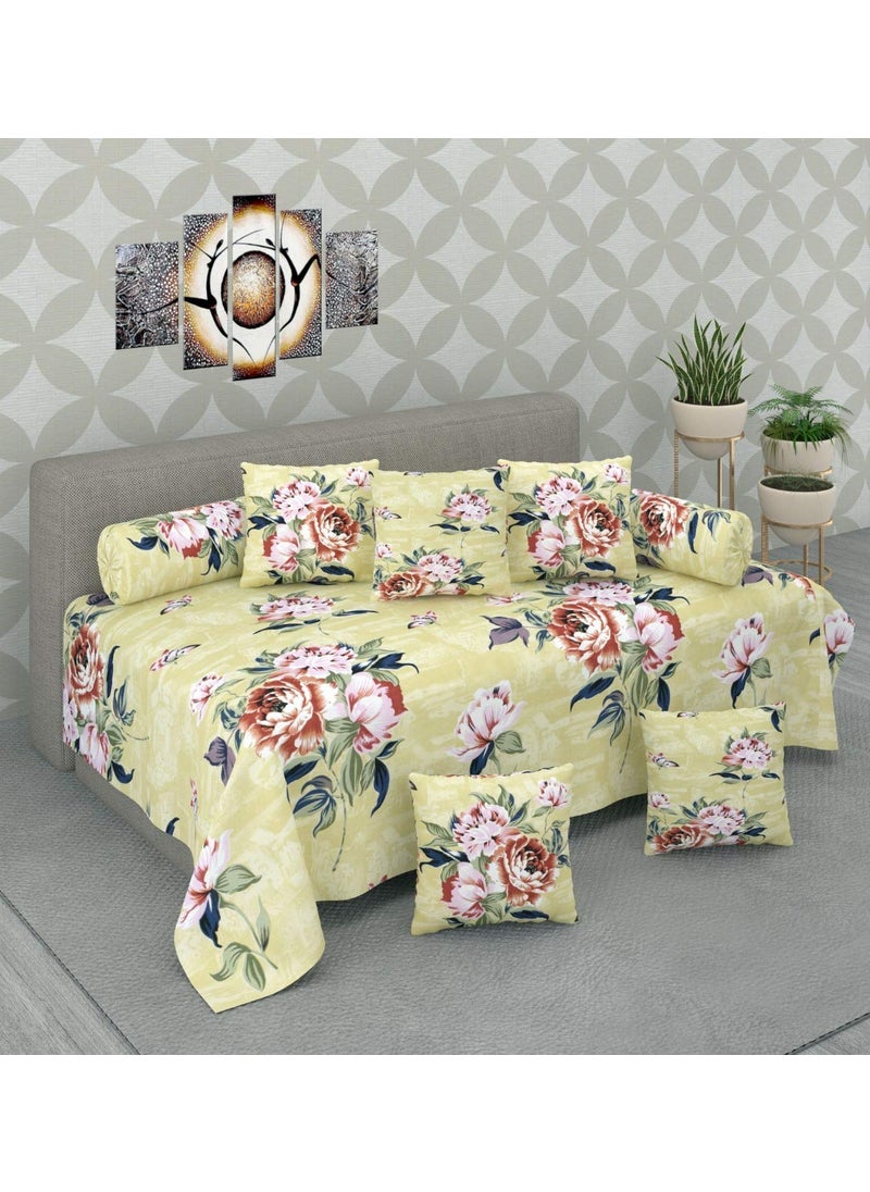 Jyotaksh 200TC Diwan Set Cotton 8 Piece Deewan Printed Bedsheet Sets for Living Room Hall Set of 8 Piece 1Bed Sheet 60x90 Inch 2Bolster Cover 16x32 Inch 5Cushion Cover 16x16 InchAE16