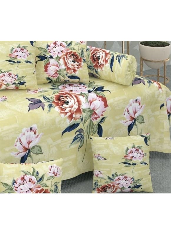 Jyotaksh 200TC Diwan Set Cotton 8 Piece Deewan Printed Bedsheet Sets for Living Room Hall Set of 8 Piece 1Bed Sheet 60x90 Inch 2Bolster Cover 16x32 Inch 5Cushion Cover 16x16 InchAE16