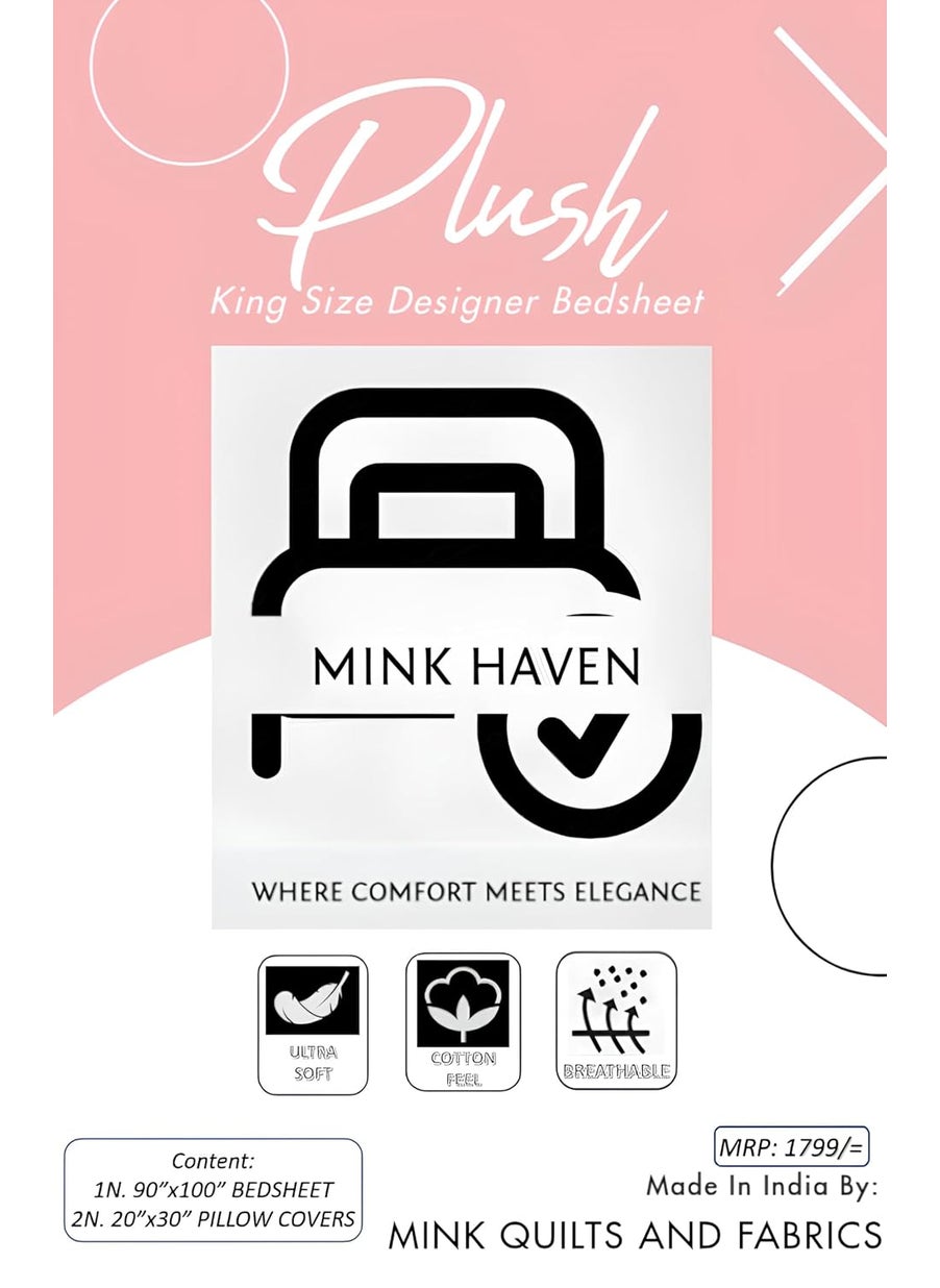 Mink Haven 200 TC Cotton Printed Double Bed Bedsheet Set with 2 Pillow Covers Soft Breathable WrinkleFree King Size Bedsheet Bed Size 78x78x10 Inches Pillow Covers Fit Up to 10 Inches