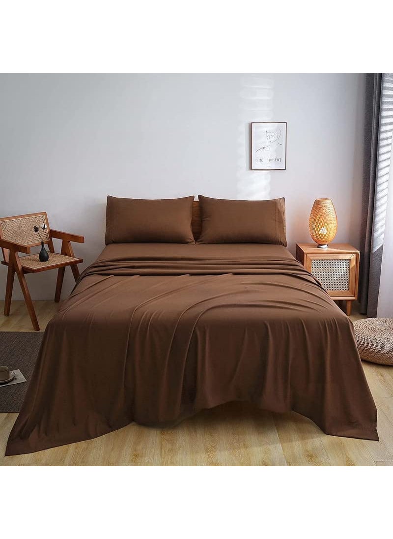 CULTIVER Bedsheet for Double Bed Solid Colour King Size with 2 Pillow Covers Queen Plain Colour Bedsheet Ultra Soft Brushed Micro Fabric Shrinkage Fade Resistant 90x100 Inches Brown Color